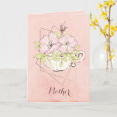 Carte Maman de mère de rose de tasse de thé de fleurs (Fleur jaune)