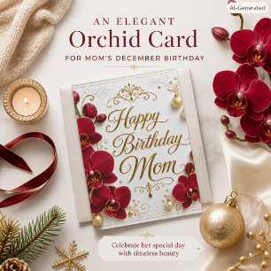 Carte Maman Décembre Anniversaire Élégant Orchidée Fleur
