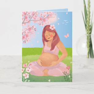 Carte Maman enceinte pastel charmante dans la nature Mèr
