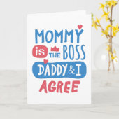 Carte Maman est la patronne Papa et moi sommes d'accord (Fleur jaune)