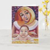 Carte Maman et bébé - Fête des mères (Fleur jaune)