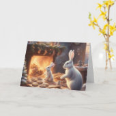 Carte Maman et bébé lapin à Noël (Fleur jaune)
