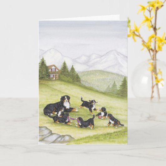 Carte Maman et chiots (Fleur jaune)