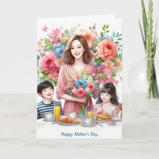 Carte Maman et enfants Fête des mères Vacances (Devant)