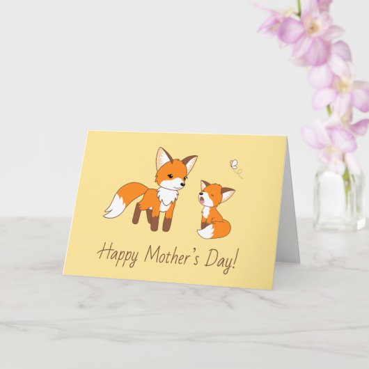 Carte Maman et Kit Fox Fête des mères Blank jaune (Orchidée)
