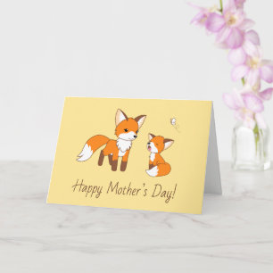 Carte Maman et Kit Fox Fête des mères Blank jaune