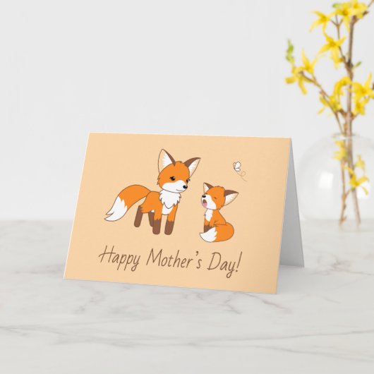 Carte Maman et Kit Fox Mère Peach Blank (Fleur jaune)