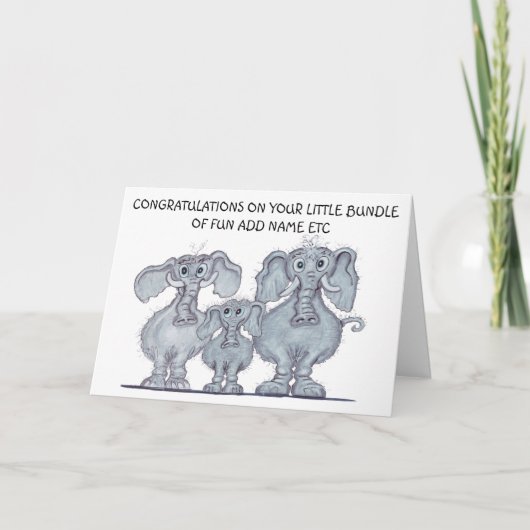 Carte Maman et papa avec un éléphant nouveau-né (Devant)