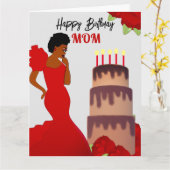 Carte Maman Glam Red Roses & Cake Africain Américain (Fleur jaune)