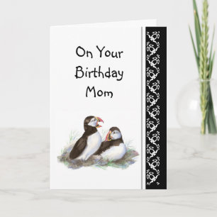 Carte Maman Humour et Amour Anniversaire, Puffins. Oisea