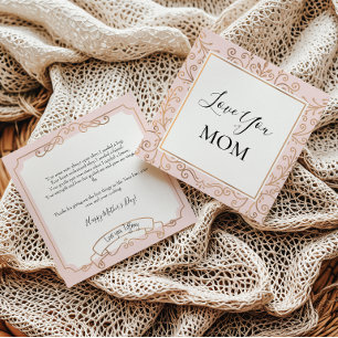 Carte Maman je t'aime Élégants rouleaux or rose