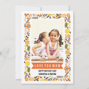 Carte Maman, Joyeuse fête des mères orange, jaune photo