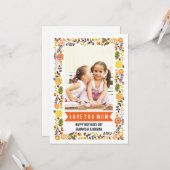 Carte Maman, Joyeuse fête des mères orange, jaune photo (Devant/Arrière en situation)