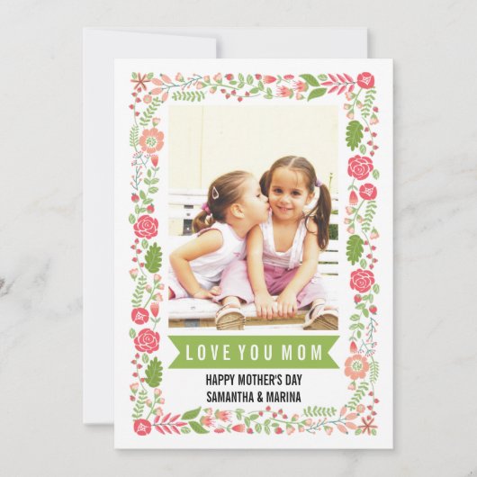 Carte Maman, Joyeuse fête des mères photo florale rose c (Devant)