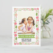 Carte Maman, Joyeuse fête des mères photo florale rose c (Debout devant)