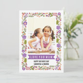 Carte Maman, Joyeuse Fête des mères violet, orange photo (Debout devant)