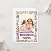 Carte Maman, Joyeuse Fête des mères violet, orange photo (Devant/Arrière en situation)