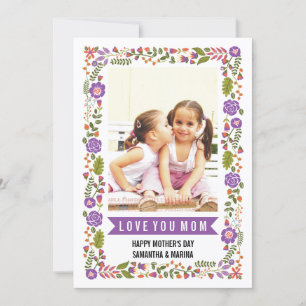 Carte Maman, Joyeuse Fête des mères violet, orange photo