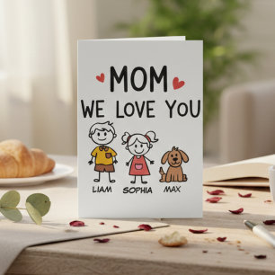 Carte Maman Nous T'aimons Noms de Famille Enfants Mignon
