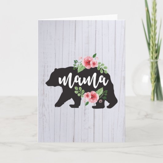 Carte Maman Ours Élégant Rustique Fleurs Florales Maman (Devant)