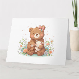 Carte Maman ourse mignonne avec deux oursons
