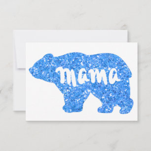 Carte Maman ourse mignonne design à paillettes bleues po