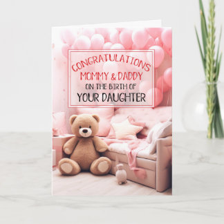 Carte Maman papa rose Nouveau bébé Félicitations