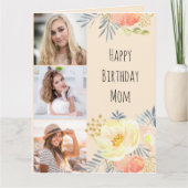 Carte Maman Pêche Feminine Florale 3 Photo Anniversaire (Devant)