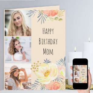 Carte Maman Pêche Feminine Florale 3 Photo Anniversaire