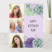 Carte Maman Succulent vert et pourpre 3 Photo Anniversai (Devant)