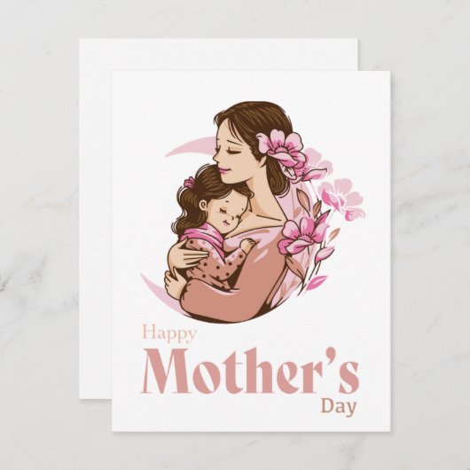 Carte Maman tenant sa fille bébé Fleur de Lune pour la f (Devant / Derrière)