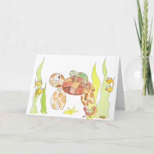 Carte Maman Tortue de Mer et Bébé (Devant)