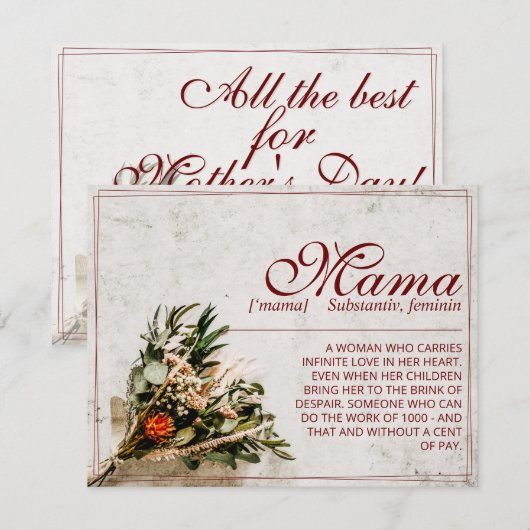 Carte Maman - tout simplement irremplaçable - Bouquet (Devant / Derrière)