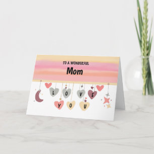 Carte Maman Valentine Coeurs Lune Étoiles
