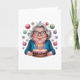 Carte Mamie drôle qui regarde le gâteau d'anniversaire A