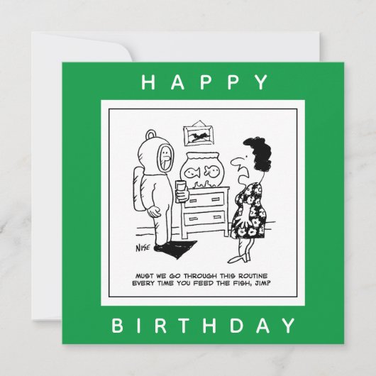 Carte Man Dons Scuba Diving Outfit to Feed Fish Cartoon. (Devant)