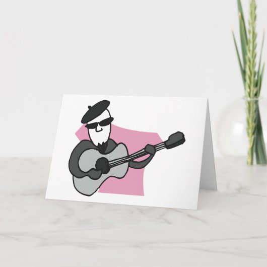 Carte Man Wearing Beret Playing Acoustic Guitar (Devant)