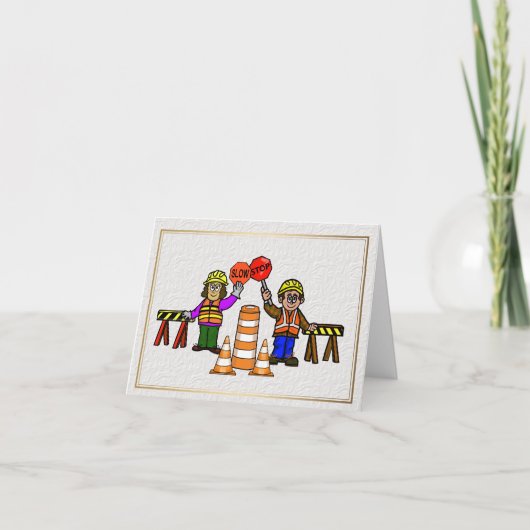 Carte Man Woman Road Workers Romantic Greeting Card (Devant)