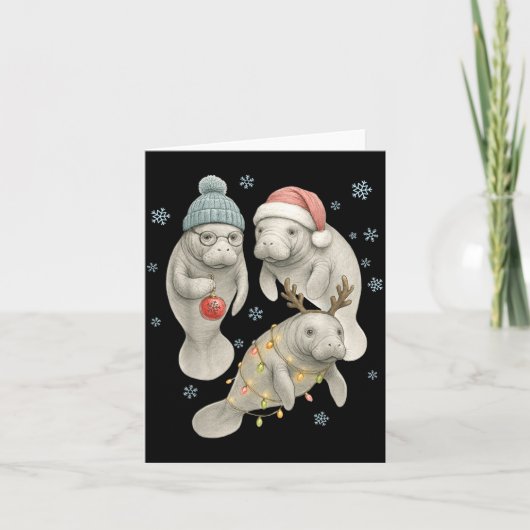 Carte Manatee Christmas Manatee Santa Reindeer Lights Wo (Devant)