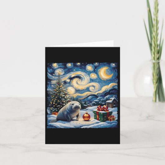 Carte Manatee Van Gogh Style Starry Night Christmas Wint (Devant)