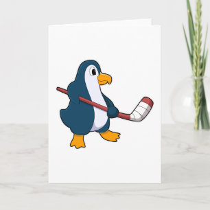 Carte Manchot au hockey sur glace avec bâton de hockey s