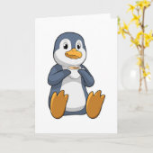 Carte Manchot avec Tasse de Café (Fleur jaune)