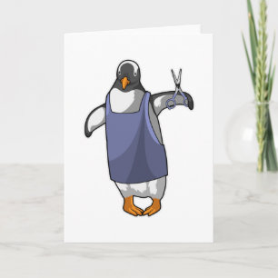 Carte Manchot coiffeur avec ciseaux