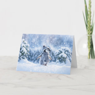 Carte Manchot dans la neige se rafraîchissant avec un ch