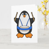 Carte Manchot en musicien avec tambour (Fleur jaune)