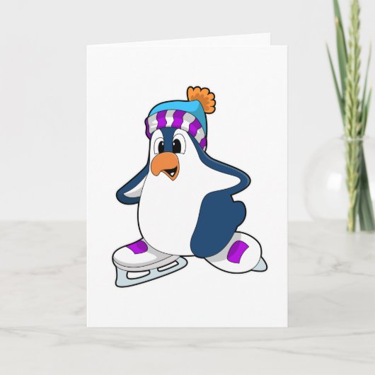 Carte Manchot en patin à glace avec des patins à glace (Devant)