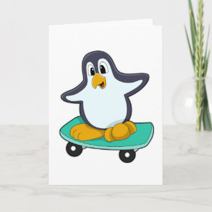 Carte Manchot en patineur sur skateboard