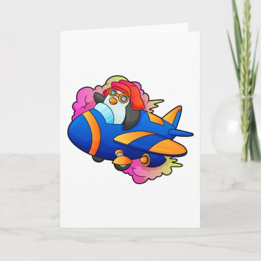 Carte Manchot en pilote avec avion (Devant)