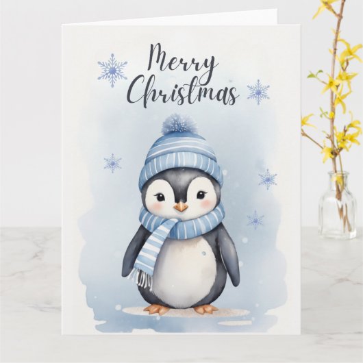 Carte "Manchot mignon" (Fleur jaune)