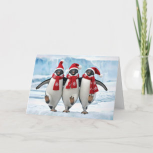 Carte Manchots de Noël dansant sur un glacier arctique